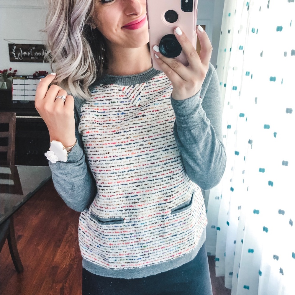 J. Crew Grey Spotted Pocket Sweater XS - Picture 3 of 7